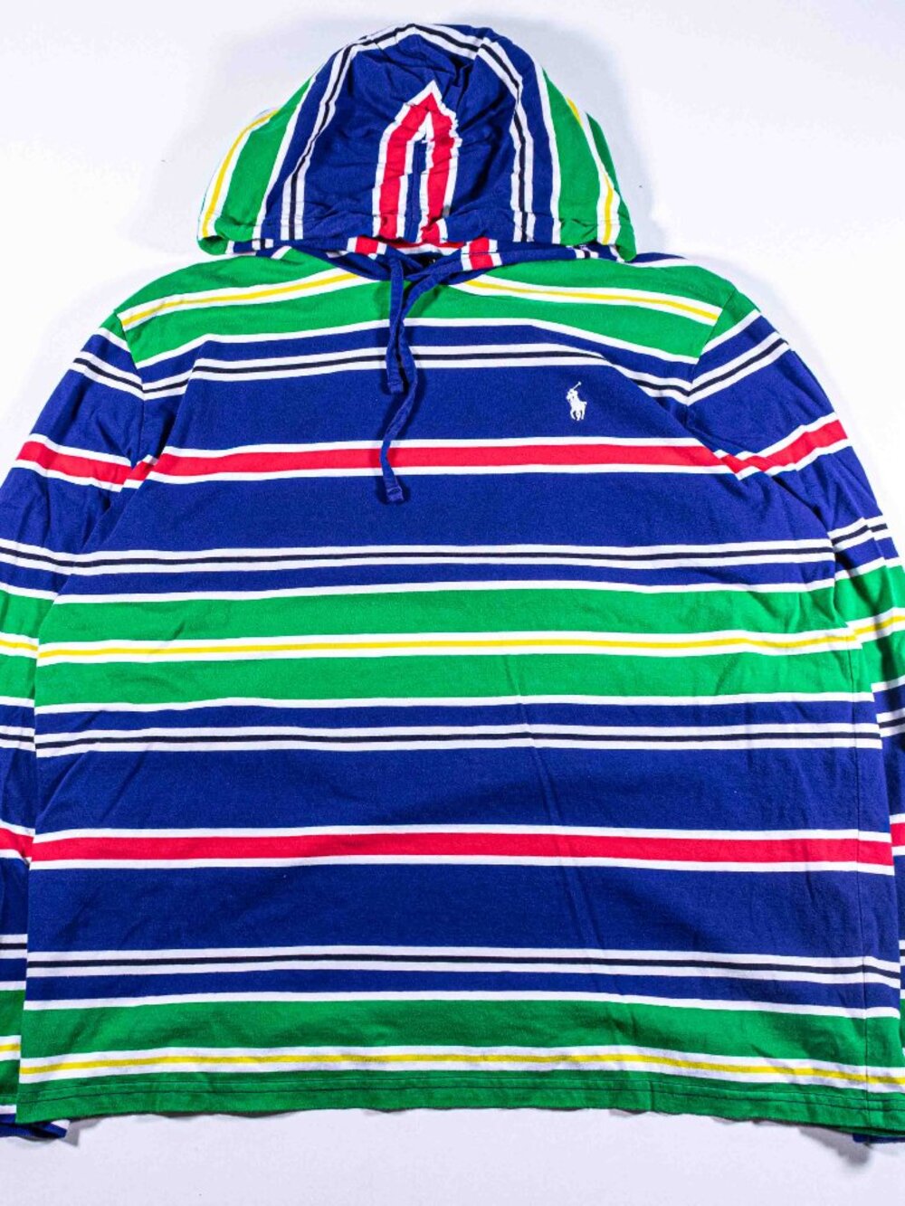 Polo Ralph Lauren Multi Stripe Jersey Hooded T-Shirt Mens XL Long Sleeve Pony